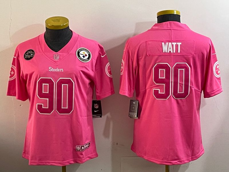 Youth Pittsburgh Steelers #90 Watt Pink 2024 Nike Vapor Limited NFL Jersey style 4->women nfl jersey->Women Jersey